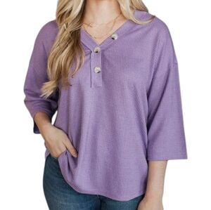 New Andree By Unit Womens Purple Waffle Knit Top Size S M L XL Relaxed Fit